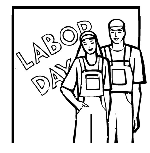 Online coloring book: Coloring book of man and woman in working clothes. Labor day